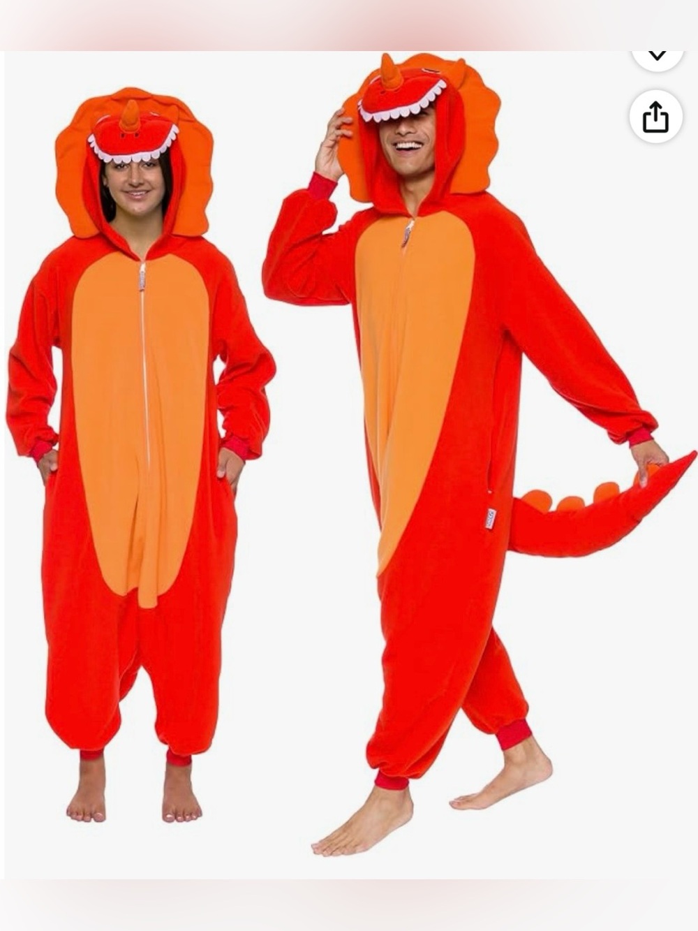Unisex Red Orange Dinosaur Onesie Costume